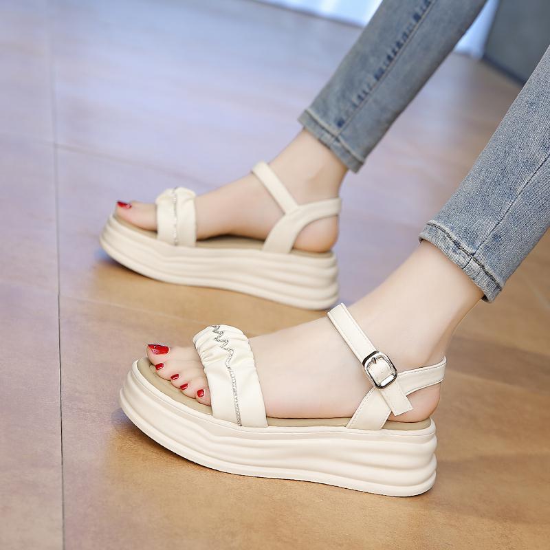 Fashion CRLAYDK Women's Sandals Platform Open Toe Height Increase Ladies Dressy Slippers Causal Buckle Straps Fashion Beach Slides