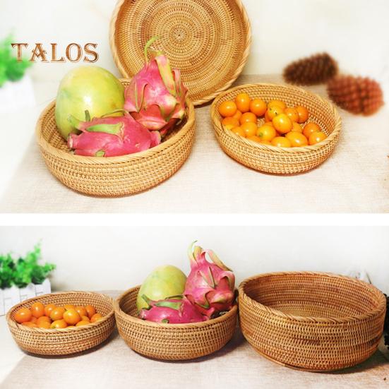 Oppbevaringskurv i rotting Rund serveringskurver til stue Håndvevd fruktskål Brødkurv til kjøkkenbenk