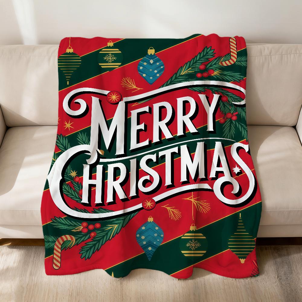 Christmas Pattern Red Green Stripes Flannel Soft Warm Plush Blanket Sofa Living Room Pet Hogar Bedroom Gift Home Car Portable