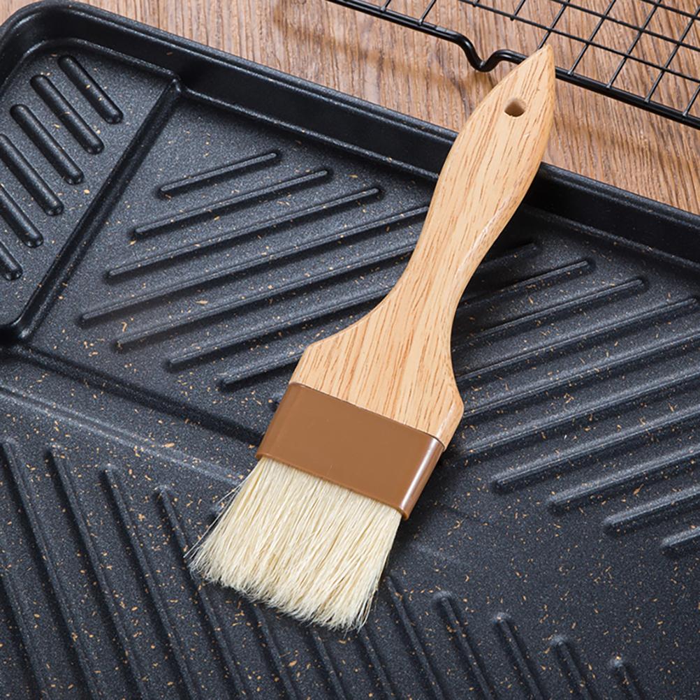 Wool Pastry Brush Kitchen Oil Brush with Wooden Handle Wool Barbecue Brush