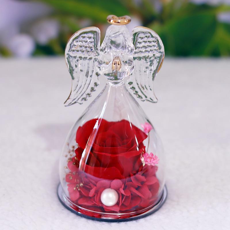 Angel Glass Dome Preserved Roses -Everlasting Flowers Gift Set forValentine's Day, Mother's Day.Christmas, Thanksgiving, Graduat
