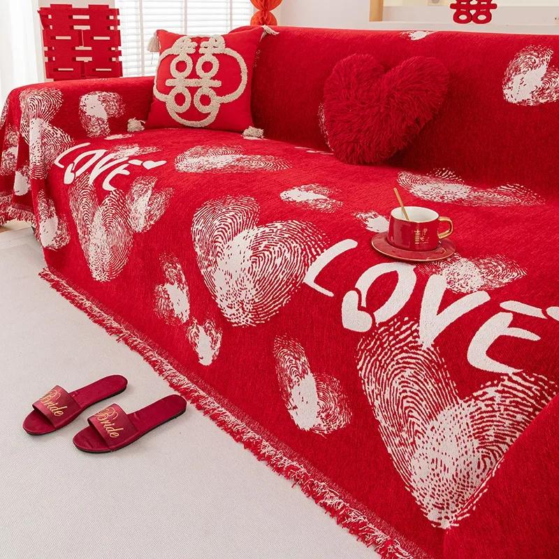 Christmas Style Couch Covers for Sofas Living Room New Year Decoration Chenille Red Throw Blanket Winter Universal Slipcovers