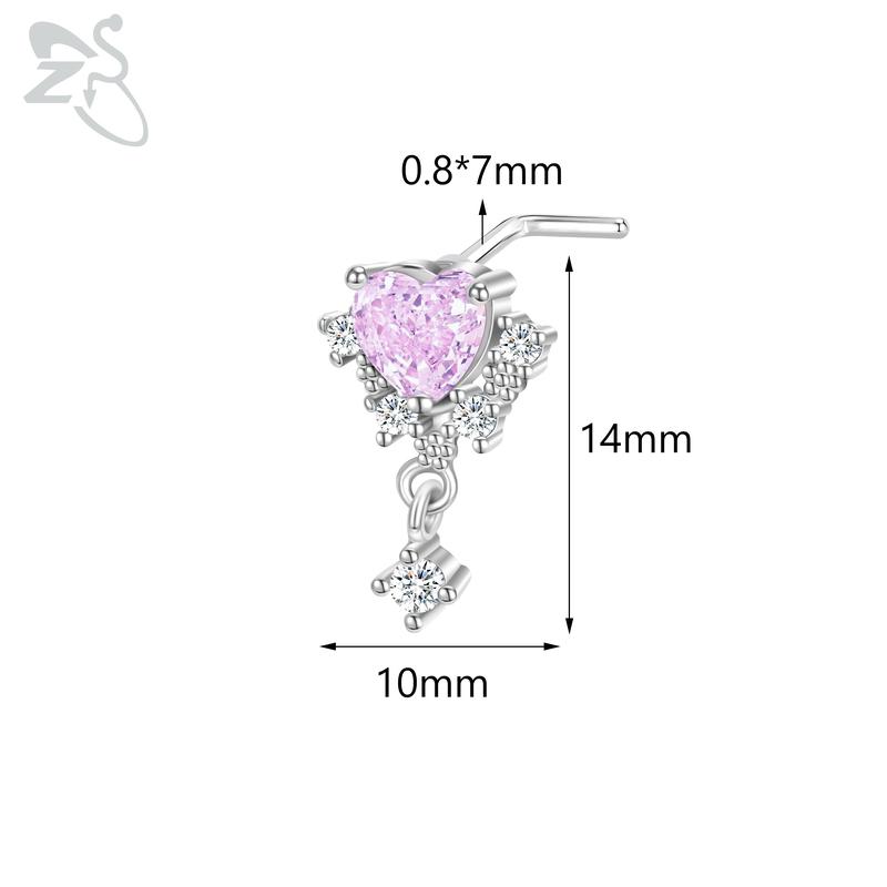 ZS 1 Piece Cute CZ Crystal Nose Stud 20G L Shaped Stainless Steel Nose Piercings Punk Black Color Spider Bat Nostril Piercing