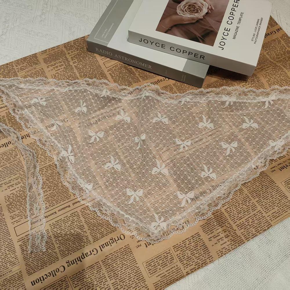 

Embroidered Lace Triangle Headscarf Hollow-out Pastoral Style Hair Scarf Wraps White Woven Floral Lace Skirt for Women Girls