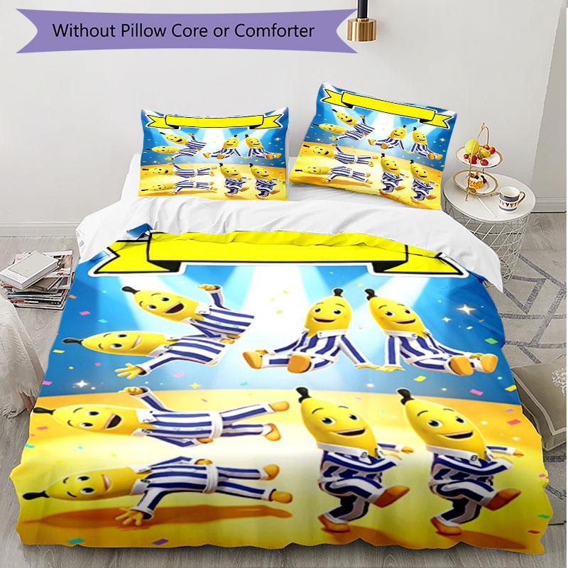 3-teiliges Bettbezug-Set (1 * Bettbezug + 2 * Kissenbezug, ohne Kern), Bananas in Pyjamas Aufdruck Weiches Ganzjahres-Bettwäscheset, Heim-Schlafzimmer-Dekoration Geschenk