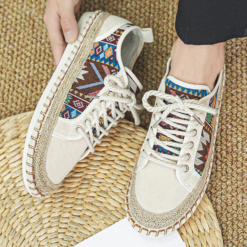 Neue Mode Gedruckt Herren Sommer Schuhe Bequeme Flache Segeltuchschuhe Herren Schnürschuhe Fischerschuhe Casual Herren Espadrilles Hommes_voghion.com