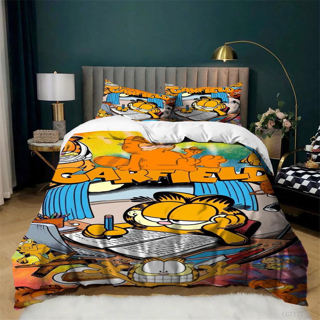 Kids Ga-rfie-ld Classic Bedding Set Lightweight Duvet Cover Set Ultra Soft Quilt Cover All-Season 3-Pcs Queen Size Room Decor