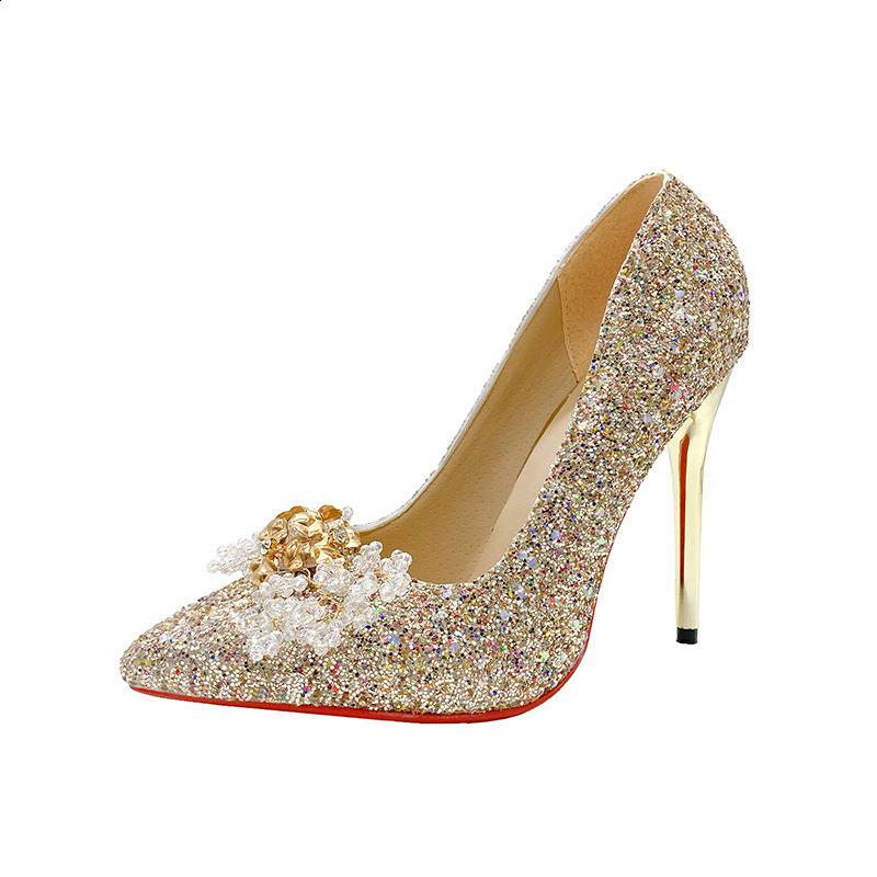 Fashion Big Size Shoes Woman Slip On High Heels Pointed Toe 2025 Sandals Ladies Lace-Up Bling Bling Sexy Pump Large Slip-On Spikes Lates