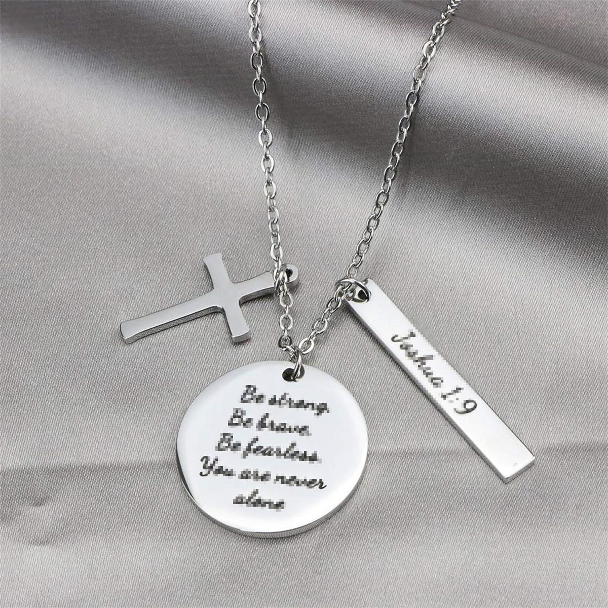 Cross Pendant Lettering Necklace Faith Birthday Women Christmas Pendant Necklace 60CM