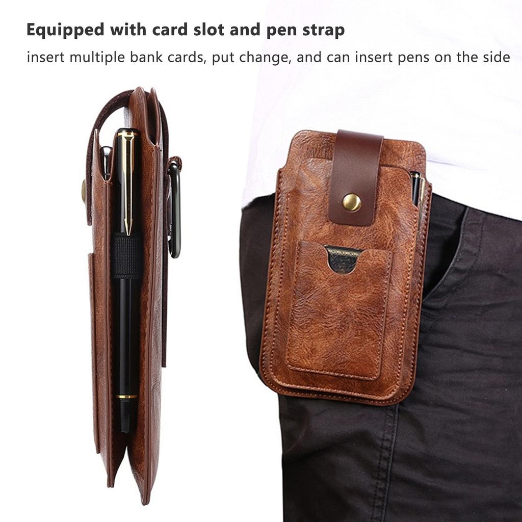 Men PU Leather Phone   Retro   Case Waist Bag Sheath with Waist Clip   and Carabiner for Outdoor