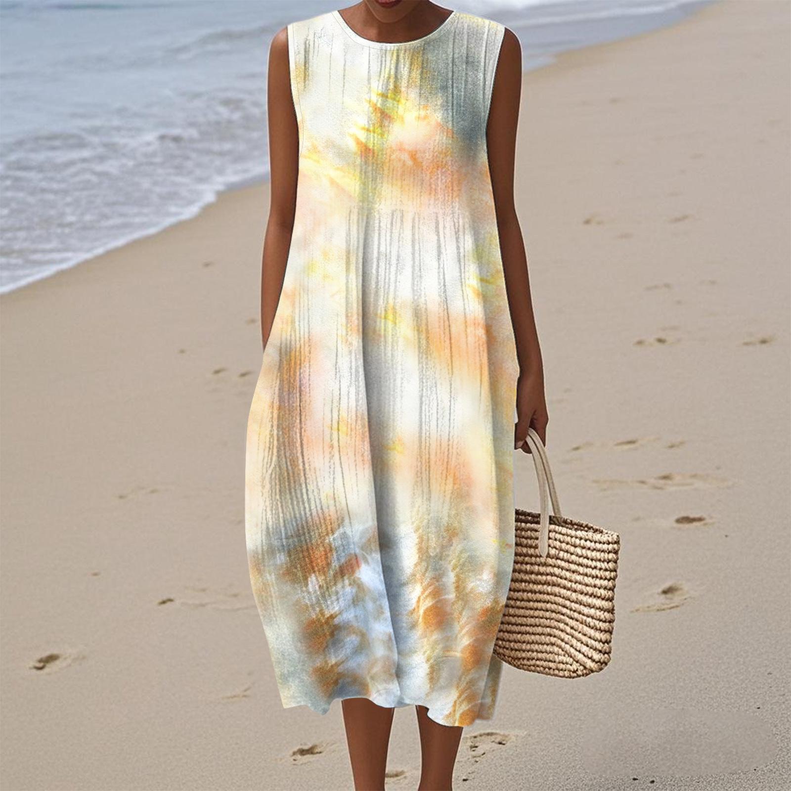 

Women s Fashion Casual Sleeveless Round Neck Retro Bohemian Elegant Temperament Dress L