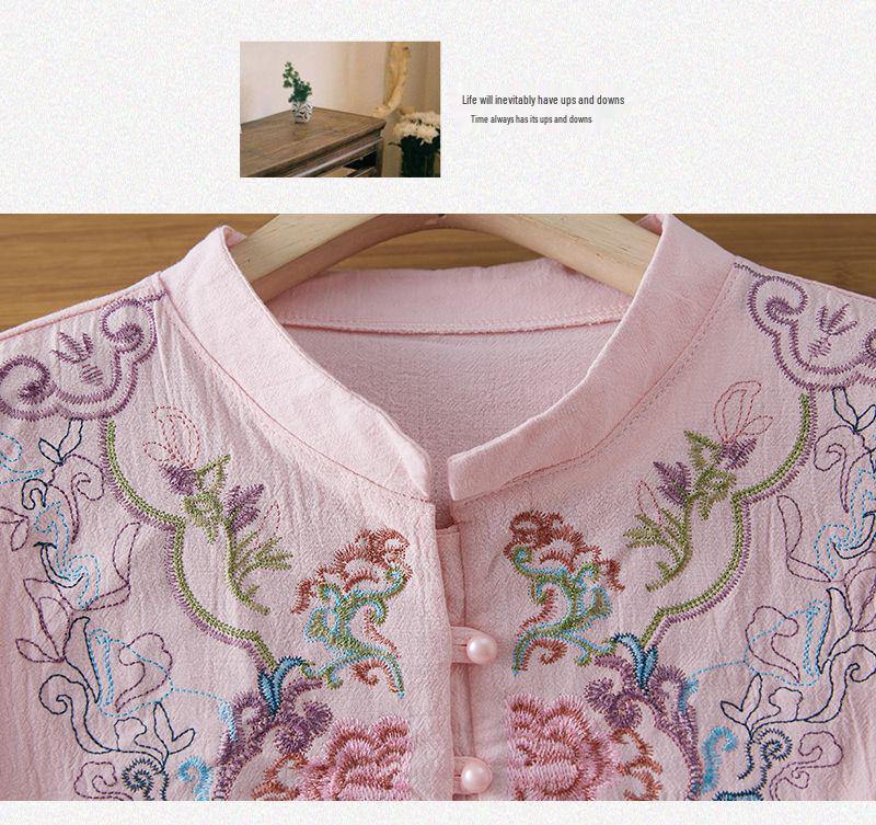 2026 Retro Embroidered Cotton Linen Shirt - Loose Fit with Frog Buttons