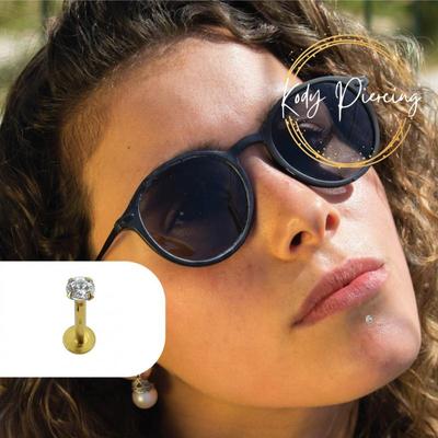 KODY PIERCING Piercing aus 14-karätigem Gold mit Edelstein-Schmuckkopf für Lippen-Labret mit 2-mm-Kristall – hochwertiges Piercing
