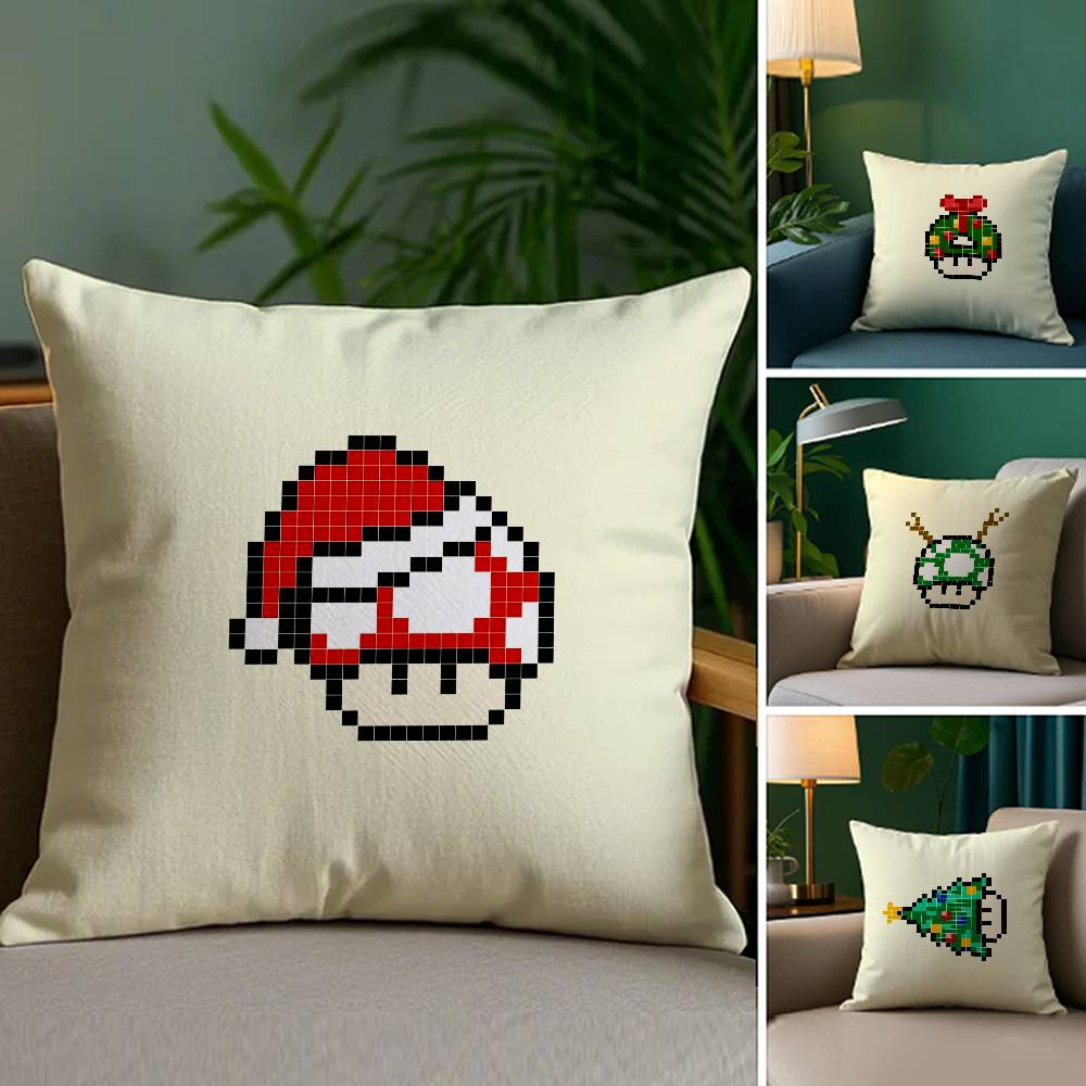 Mushroom Christmas Outfit Pillow Case Sofa and Living Room Decorative Cushion Covers Dust-proof and Mite-proof Invisible Zipper