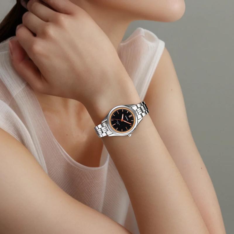 Casio 50m Waterproof Quartz Movement Stainless Steel Strap Japanese and Korean Watch Women's Watch Black Dial LTP-E104D-1A