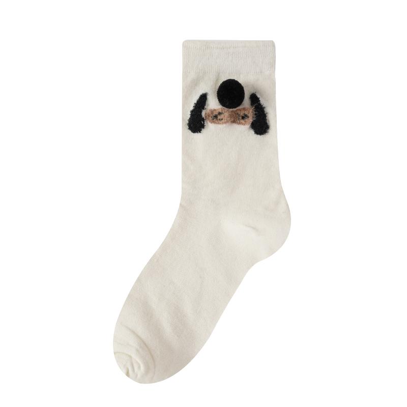 Women's Cute 3D Plush Animal Crew Socks Breathable Cotton Mid-Calf Socks Cartoon Panda Dog Bunny Cat Design Casual Socks for Daily Wear