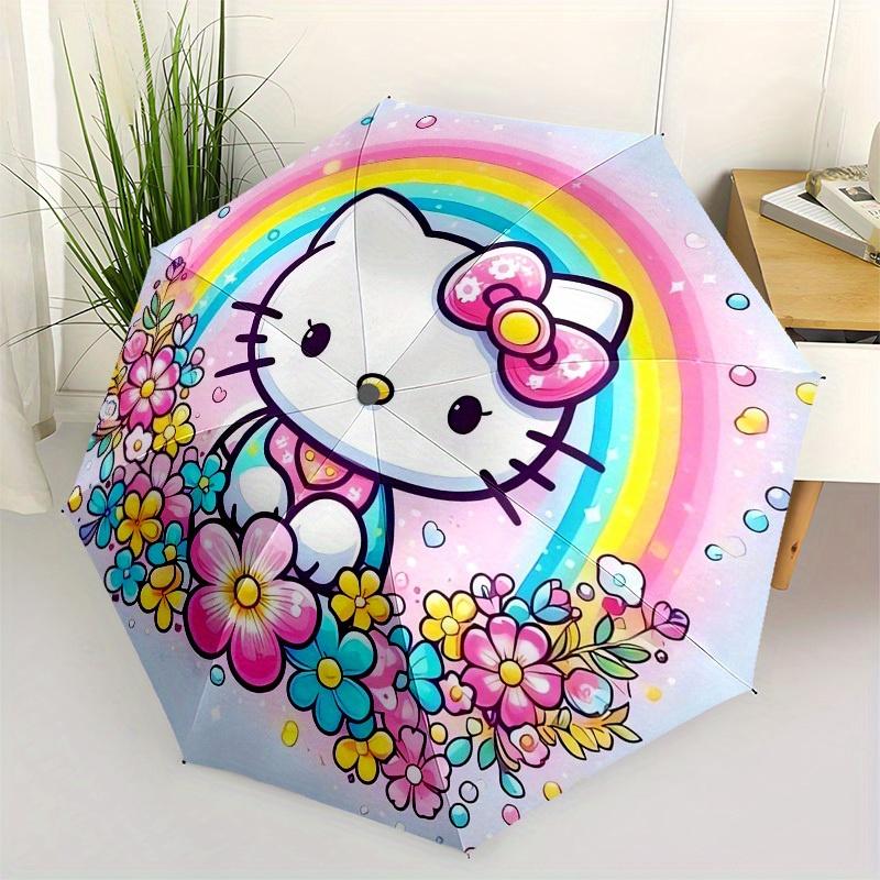 

1pc Hello Kitty Rainbow Flowers Umbrella with Plastic Handle,Suitable for All Seasons Home Travel Outdoor UmbrellaSanlio416