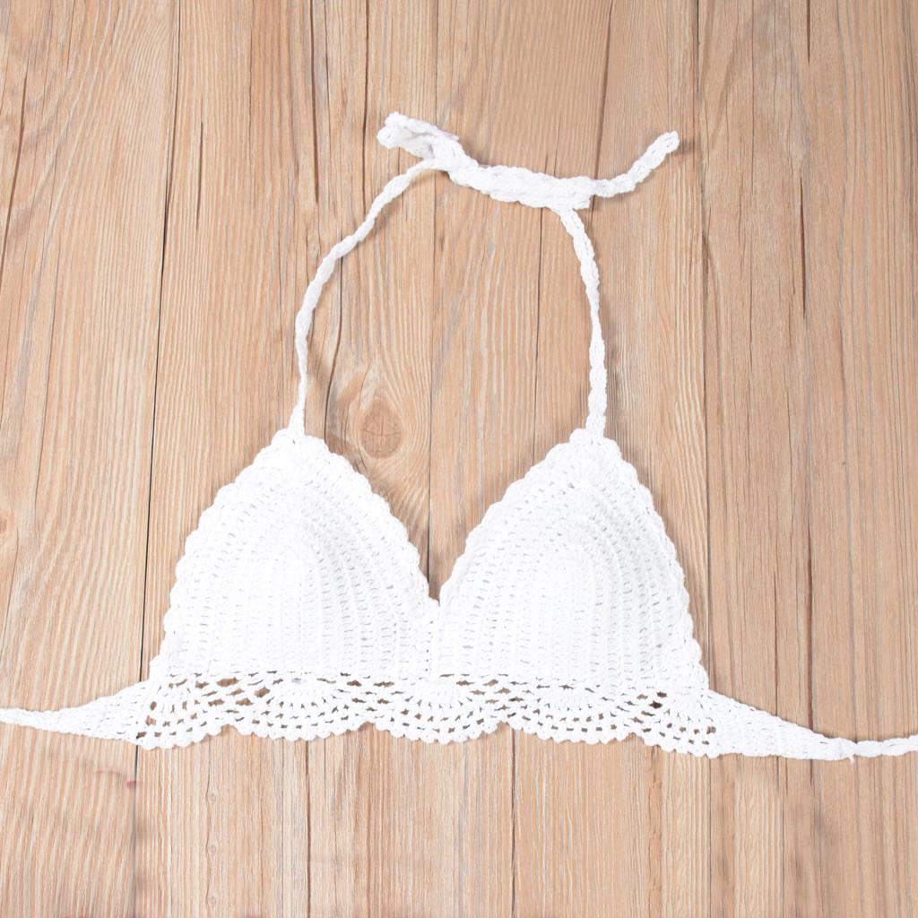 Women  Floral Sexy Lace-up  Knit Bikini Beach Swimwear Top