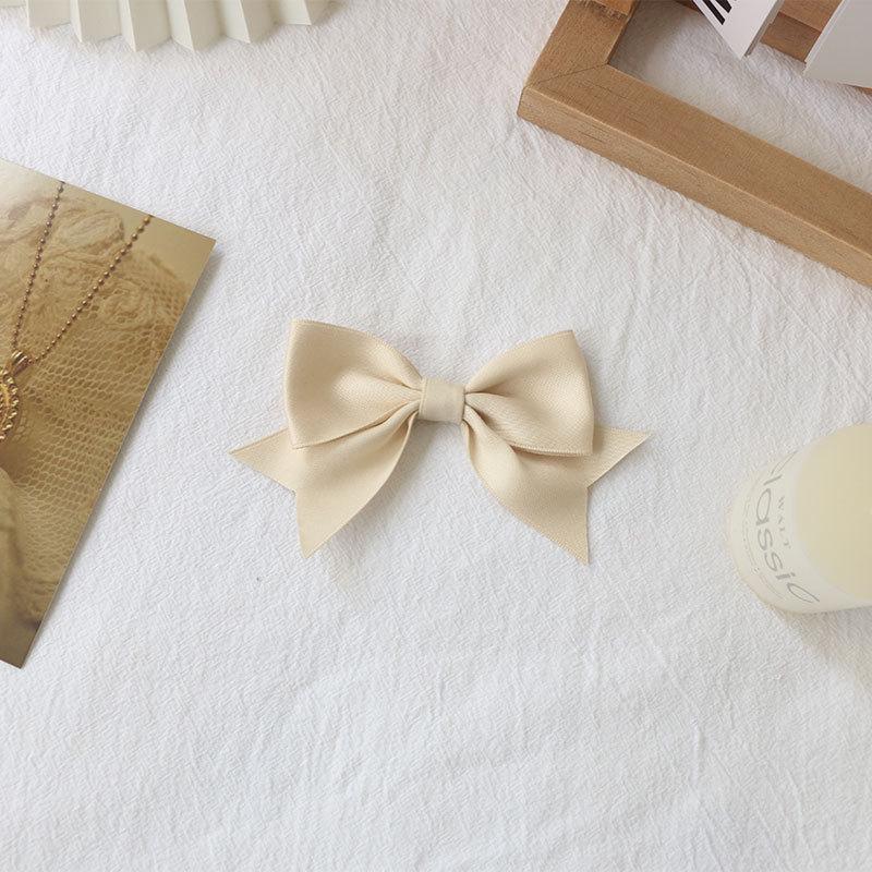 Beige Satin Ribbon Hair Set: French Bow, Japanese Sweet Style Hair Rope, Double Ponytail Clip, Bangs Accessory