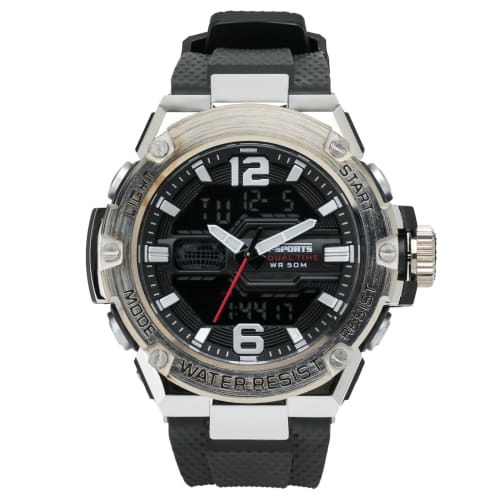 Klefer Men's Analog-Digi Sports Watch, Waterproof, Backlight, Date Display, Day of the Week Display, Urethane Strap, TS-AD307-SV, Black