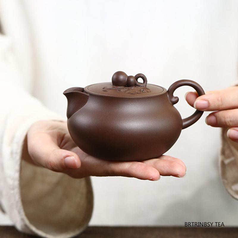 Chinese Tradition Yixing Purple Clay Teapot Hand-carved Gourd Tea Pot Handmade Beauty Kettle Household Zisha Teaware 200ml