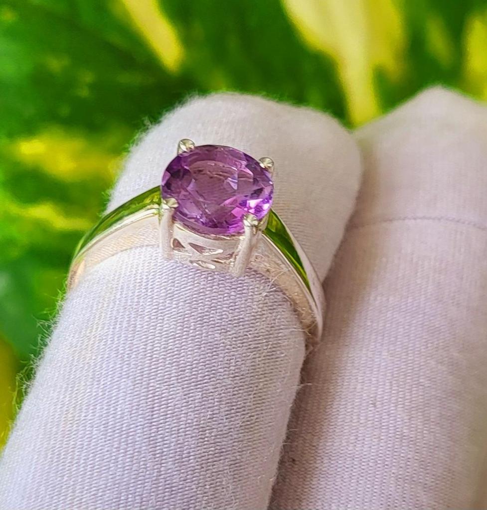 Natural Purple Amethyst Gemstone 925 Sterling Silver Ring Size 6.5 US, Gift A35