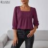 ZANZEA Dames Vierkante Hals Zomer Casual 3/4 Mouw Effen Blouse