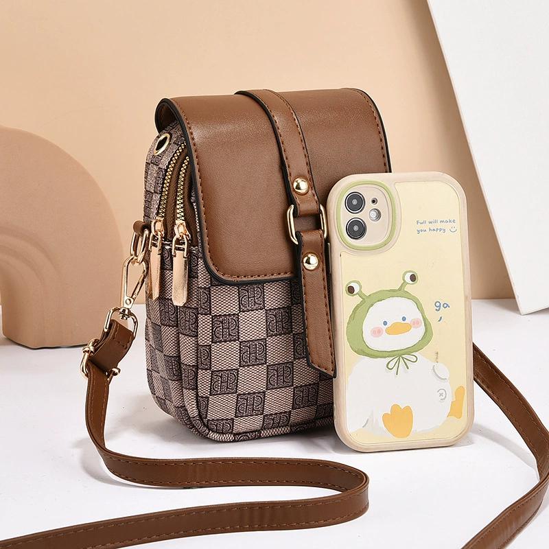 Women Mini Crossbody Phone Bag Flap Vintage Monogram PU Leather Double Zip Small Shoulder Bag with Adjustable Strap High Quality