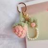Crochet Flower Keychain Handmade Flower Fruit Bag Charm Cute Keychain Pendant with Faux Pearl Chain Accessory for Girls Women Keys Backpack