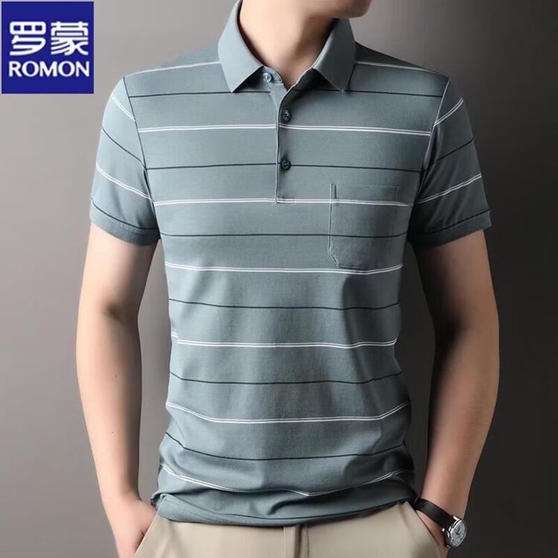 ROMON Men s Striped Short Sleeve POLO Shirt L