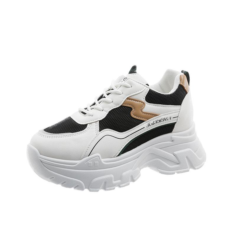 

Mesh breathable inner height increase dad shoes women small comfortable Internet celebrity tide 2025 spring and summer leisure sports white shoes 40 чорний