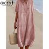 QICED Women's Fashion Summer Spring Solid Color Print Short Sleeve V-Neck High Waist Casual Dresses