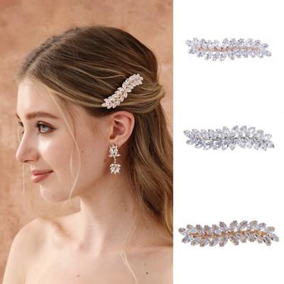 Elegant Wheat Shape Zirconia Hair Clip Shining Rhinestone Gifts Side Clip Banquet Headpieces Party Banquet