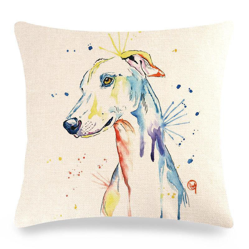 Creative Hand-Drawn Colorful Pet Dog Digital Printing Short Plush Pillow Covers For Car Sofa Office Cushion Cover Home Goods