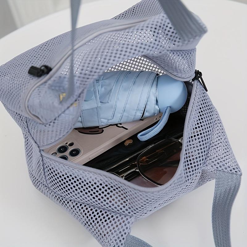 Stylish Mesh Handbag, Handbag, Makeup Pouch, Toiletry Bag, Swim Storage Bag, Suitable for Beach Vacation, Cosmetic Organizer, Casual Travel