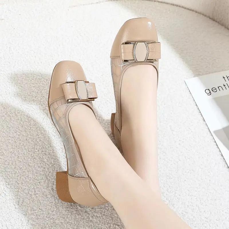 Fashion Women's Shoes Ladies Pumps Block Heel Moccasins Square Toe with Medium Heels Chunky Wholesale Vacation Summer 2025 On Sale Young
