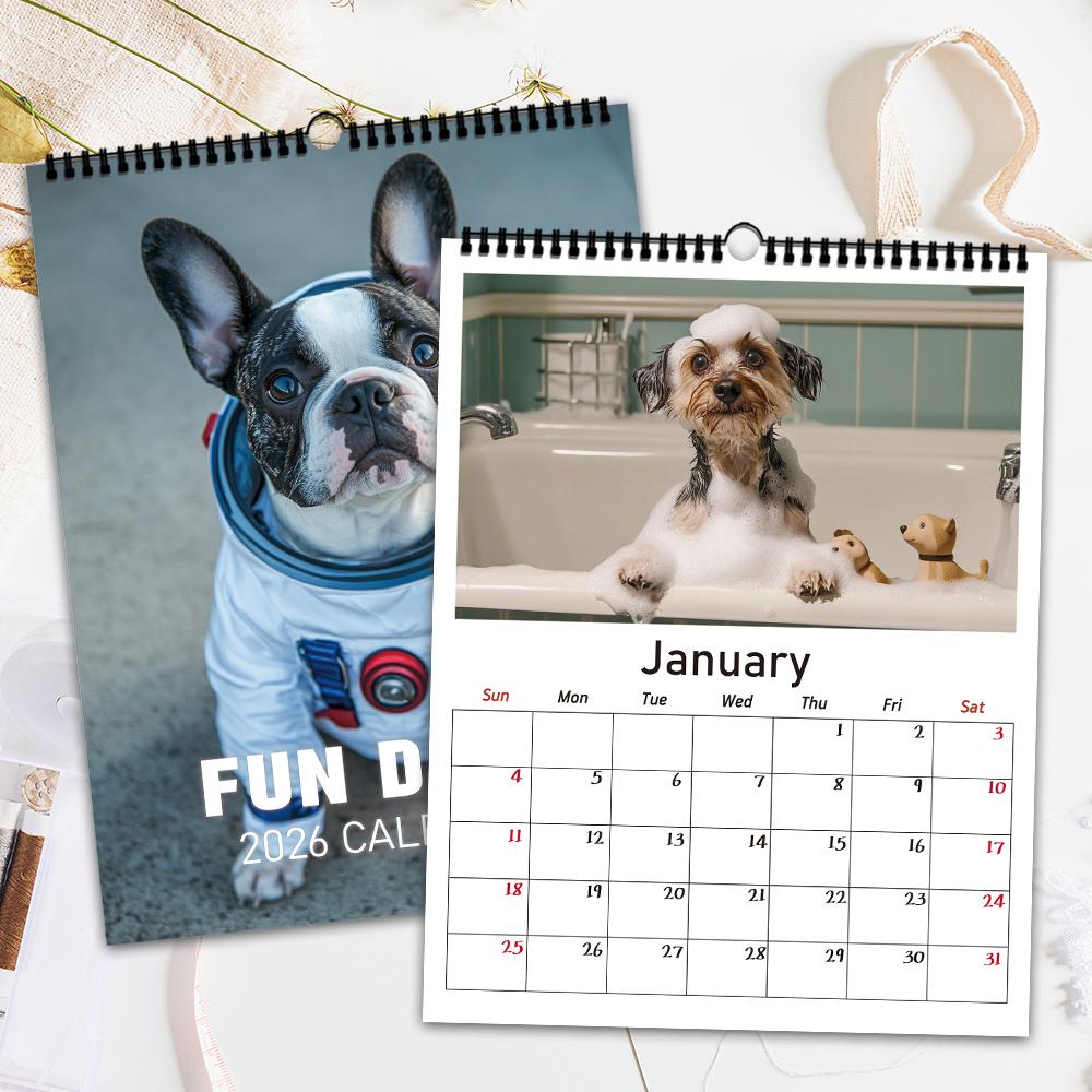 1 Stück 2026 Hängekalender, Lustiges Hunde-Design, 12 Einzigartige Designs pro Monat, Perfektes Geschenk für Geburtstag, Weihnachten & Neujahr