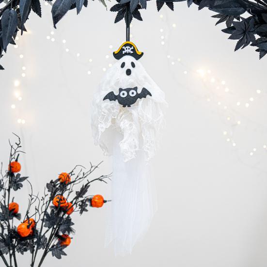 Halloween Hanging Ghost Decoration Spooky Flying Pirate Ghost Holding Pumpkin/Bat/Spider for Indoor And Outdoor Tree Decor