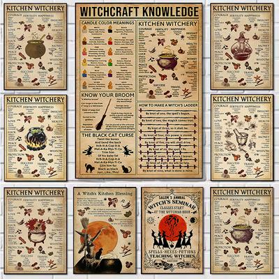 Especias y Hierbas de Cocina Brujería Bruja Mundo Divertido Educación Ciencia Aula Infografía Letrero de Lata Grandes Regalos Retro Decoración del Hogar