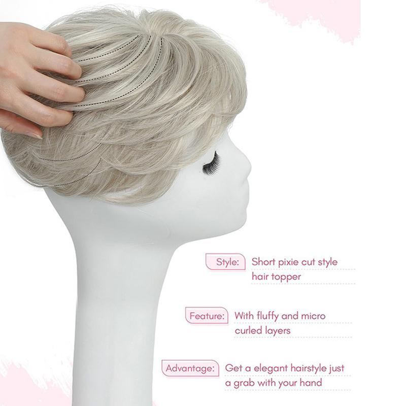 Kurzer Lockiger Synthetischer Schwarz/Grauer Topper Haarverlängerung Pony Clip-In Extension Unsichtbare Spurenlose Haarverlängerung Abdeckung Weiß