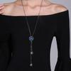 Fashion European and American Blue Crystal Sweater Chain Women's High-end Long Necklace Simple and Versatile Autumn and Winter Pendant
