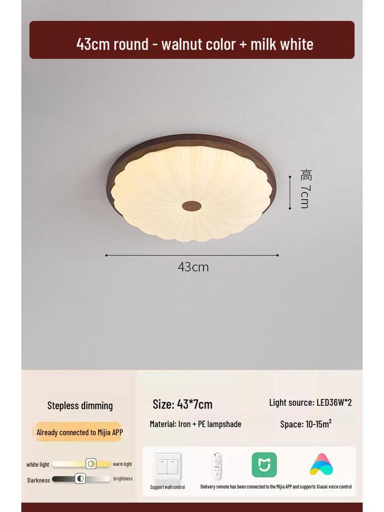 2025 Chinese Style Walnut Ceiling Light: Retro Round Design for Bedroom & Study