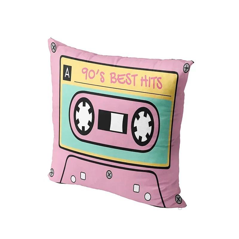 Home Decor Retro 90s Cassette Tape Pattern Pillow Covers Pattern Cushion Cover Suitable for Sofa Bedroom Car Pillow Cover
