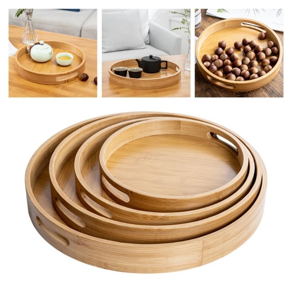 Simple Wooden Round Tray Multipurpose Drink Platter Food Tray Tea Food Dish  Counter