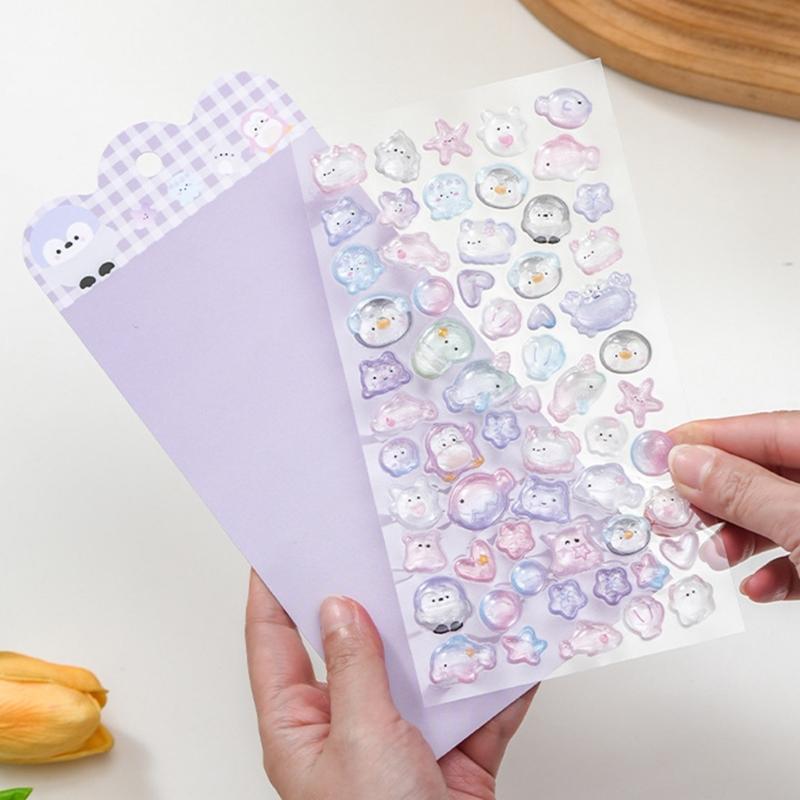 Cartoon Embossed Animal Sticker Waterproof PVC Resin Sticker for Notebook Phone Cover Card Making Kids Room Wall Art