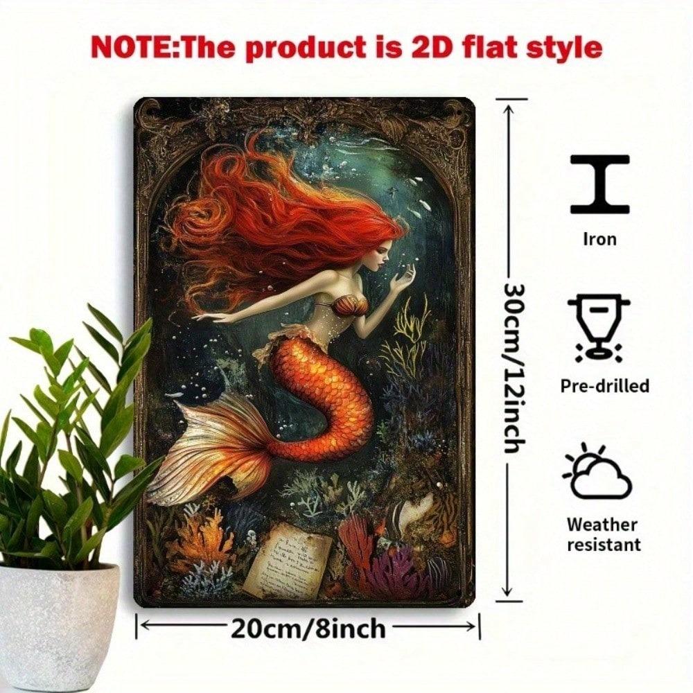 Vintage Redhead Mermaid Metal Tin Sign Wall Decor Retro Cafe Bar Ocean Art