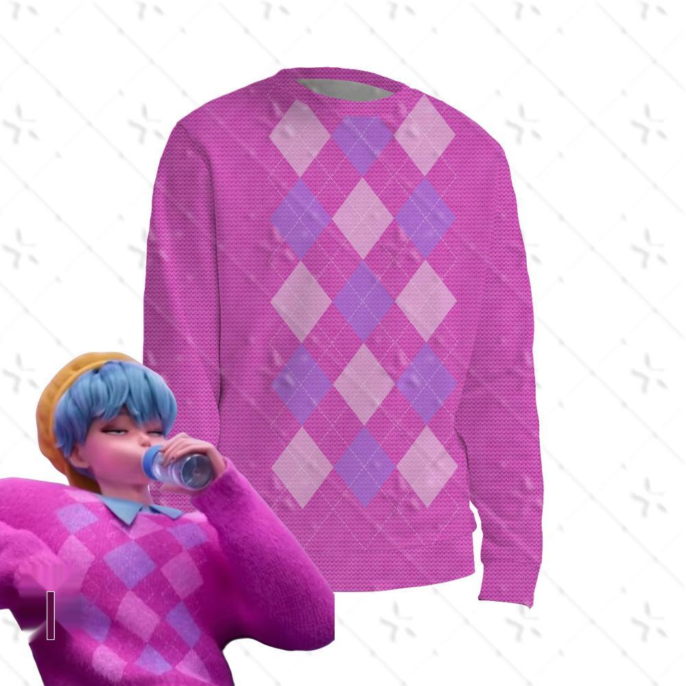 

Унисекс Розовый Свитшот с Круглым Вырезом и Оптической Иллюзией, Вдохновленный K-pop Девичьей Группой Охотниц на Демонов. M