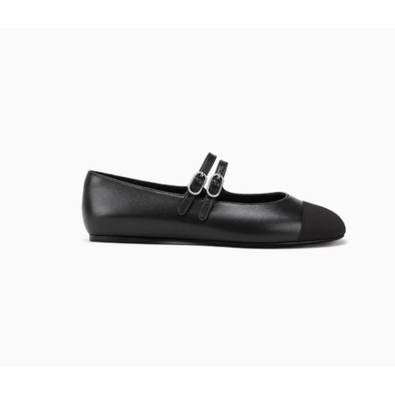 Sheepskin Shoes Round Head Color Matching Versatile Double Buckle with Flat Single Shoes Women's Mary Jane Shoes
