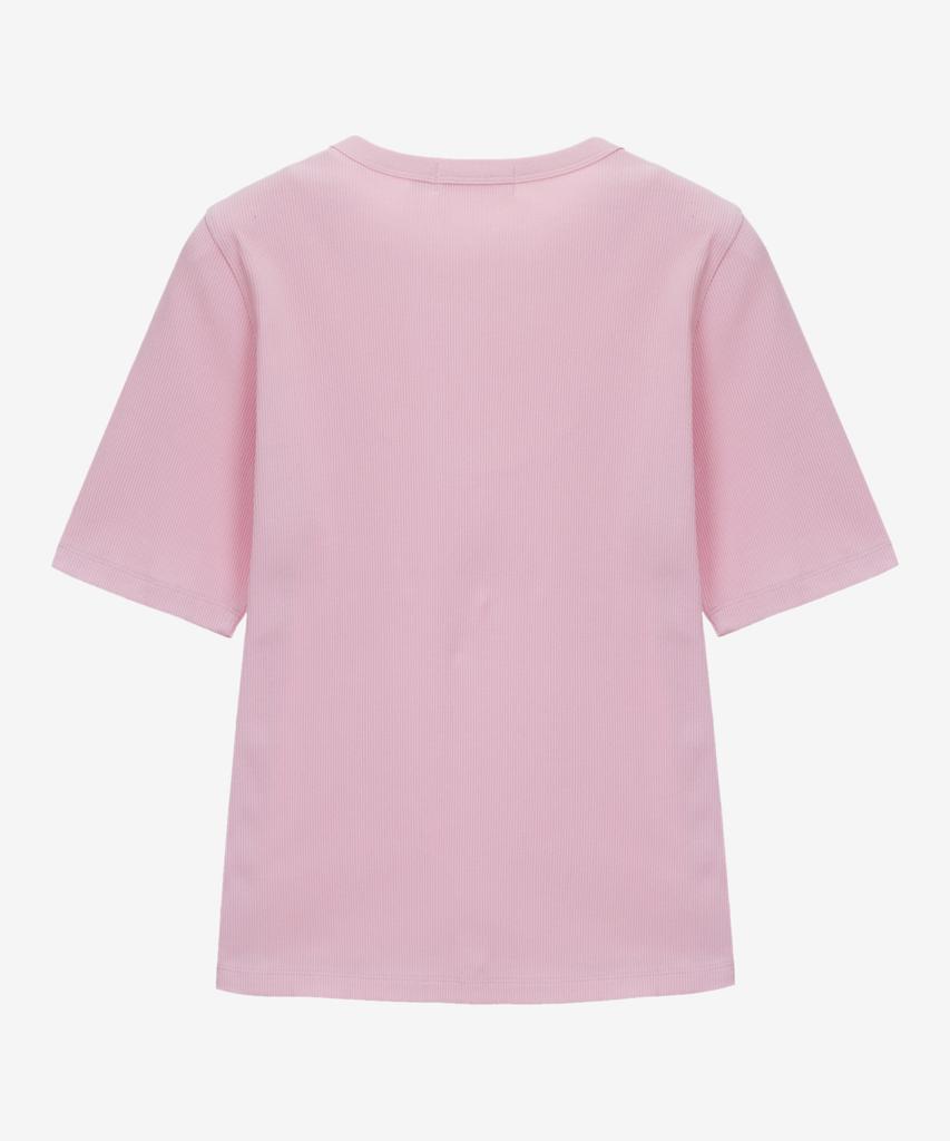 BASIC HOUSE Women'S Ribbed Short Sleeve T-Shirt Pink Lyts3201