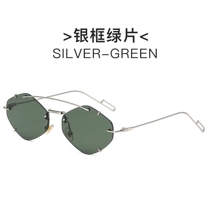Metal frameless sunglasses for fashion shows personalized unisex small frame irregular trendy eyewear